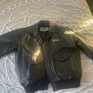 Vintage Black Leather bomber Jacket